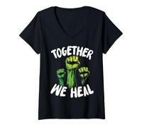 Womens Together We Heal Mental Health Awareness Support Unity V-Neck T-Shirt