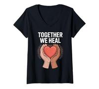 Womens Together We Heal Unity Compassion Heart Design V-Neck T-Shirt
