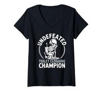 Womens Toilet Clogging Champ Skeleton Gag V-Neck T-Shirt