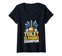 Womens Toilet Clogging Champion Funny Award Dad Jokes V-Neck T-Shirt