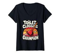 Women's Toilet Clogging Funny Bathroom Humor V-Neck T-Shirt