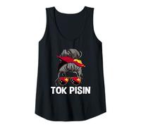 Womens Tok Pisin PNG Messy Hair Bun Design Papua New Guinea Girl Tank Top