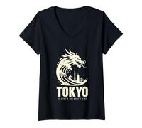 Women's Tokyo Dragon Wave Crest Japanese Woodblock Pride V-Neck T-Shirt