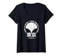 Womens Tokyo Japan Gingko Symbol Tokyo City Kanji Retro Souvenir V-Neck T-Shirt