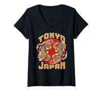 Women's Tokyo Japan Koi Circle Rose Emblem Collection V-Neck T-Shirt