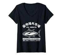 Womens Tokyo Japan Tuna Fish Sushi Lover Japanese Tsukiji Market V-Neck T-Shirt