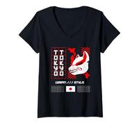 Womens Tokyo Kitsune - Japan Anime Aesthetic Kawaii Vaporwave V-Neck T-Shirt
