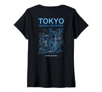Women's Tokyo Neural Network Circuit Board Railway Map - On The Back V-Neck T-Shirt