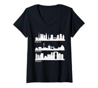Women's Tokyo Osaka Kyoto, Japan Cities Skyline V-Neck T-Shirt