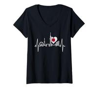 Womens Tokyo Skyline Heartbeat Japanese Flag Japan I Love Tokyo V-Neck T-Shirt
