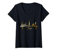 Womens Tokyo Skyline Heartbeat Japanese Heart Japan I Love Tokyo V-Neck T-Shirt
