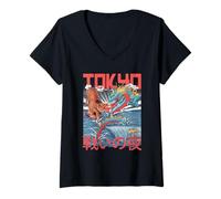 Womens Tokyo Tiger Fantasy Dragon Battle Clash Japanese Anime Style V-Neck T-Shirt