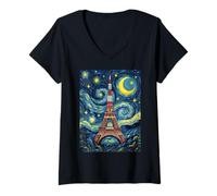 Women's Tokyo Tower Japan Starry Night Art History Present V-Neck T-Shirt