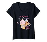 Womens Tom and Jerry Gokko Ice Cream Friends V-Neck T-Shirt
