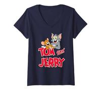 Women's Tom and Jerry Leaning with Logo V-Neck T-Shirt