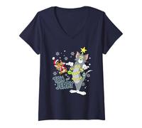 Women's Tom and Jerry Merry Christmas Tinsel Tangle V-Neck T-Shirt