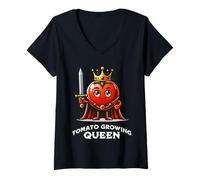 Womens Tomato Growing Queen Funny Tomatoes Farmer Farming Veggie V-Neck T-Shirt
