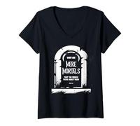 Womens Tombstone Halloween Mere Mortals Foolish for Jesus Christian V-Neck T-Shirt