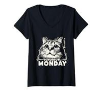 Womens Tomorrow is Monday Funny Lazy Cat Tee Men, Women, Youth V-Neck T-Shirt