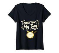 Women's Tomorrow is My Day Procrastinator Clock Script Humor V-Neck T-Shirt