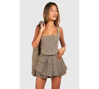 Womens Tonal Herringbone Square Neck Corset - Brown - 14, Brown