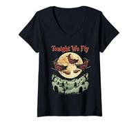 Womens Tonight We Fly Funny Halloween Chicken Fall Farm Animals V-Neck T-Shirt