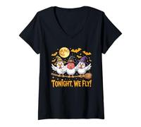 Womens Tonight We Fly Funny Witchy Chickens Spooky Farm Halloween V-Neck T-Shirt