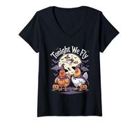 Womens Tonight We Fly Halloween Funny Chickens Roosters Witches V-Neck T-Shirt
