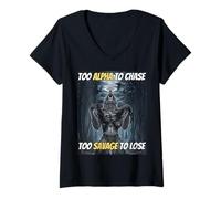 Womens Too Alpha to Chase Too Savage to Lose Funny Alpha Wolf Meme V-Neck T-Shirt
