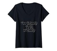 Women's Too Blessed to Be Stressed Inspirational Faith Design V-Neck T-Shirt