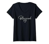 Womens Too Blessed to Be Stressed Positive Good Vibes V-Neck T-Shirt