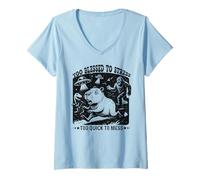 Womens Too Blessed to Stress Motivational Positive Capybara V-Neck T-Shirt