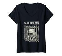 Women's Too Chill for The System: Capybara Behind Bars V-Neck T-Shirt