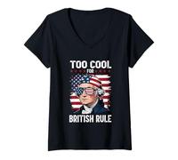 Womens Too Cool For British Rule American Flag V-Neck T-Shirt
