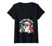 Womens Too Cool for Yule Funny Santa Design V-Neck T-Shirt