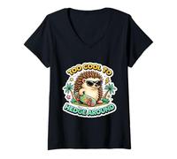 Women's Too Cool to Hedge Around Hedgehog Erinaceinae Skateboard Fun V-Neck T-Shirt
