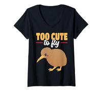 Womens Too Cute to Fly Kiwi Bird Flightless Cute Kiwi V-Neck T-Shirt