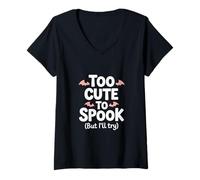 Womens Too Cute to Spook But Ill Try Halloween V-Neck T-Shirt