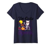 Women's Too Cute to Spook Rocking Alpaca Skeleton Halloween Cauldron V-Neck T-Shirt