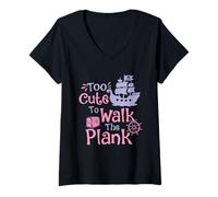 Womens Too Cute to Walk The Plank - Buccaneer Freebooter Pirate V-Neck T-Shirt