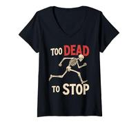 Women's Too Dead to Stop Running Jogging Halloween Costume V-Neck T-Shirt