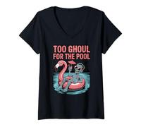 Womens Too Ghoul for The Pool Funny Spooky Summer Halloween Mashup V-Neck T-Shirt