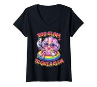 Women's Too Glam to Give A Clam Funny Summer Beach Vacation Graphic V-Neck T-Shirt