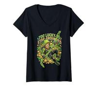 Women's Too Lucky to Stay Grounded Tactical Leprechaun St Patricks V-Neck T-Shirt