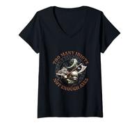 Womens Too Many Idiots Not Enough Axes Warrior Viking V-Neck T-Shirt