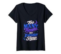 Women's Too Many Thoughts Not Enough Sleep Graphic V-Neck T-Shirt