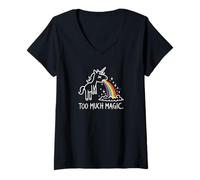 Women's Too Much Magic Shirt Funny Unicorn Vomiting Rainbow Design V-Neck T-Shirt