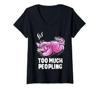 Womens Too Much Peopling Introvert Sleeping Nerd Axolotl Geek V-Neck T-Shirt