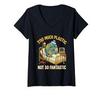 Women's Too Much Plastic Not Fantastic Recycle Plastic Earth Day V-Neck T-Shirt