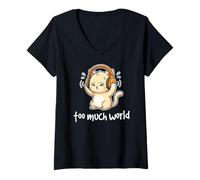 Women's Too Much World ADHD Autism Overwhelmed Cat Sensory Overload V-Neck T-Shirt